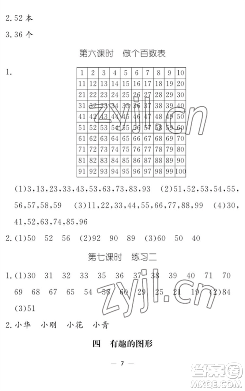 江西教育出版社2023年芝麻開(kāi)花課堂作業(yè)本一年級(jí)數(shù)學(xué)下冊(cè)北師大版參考答案