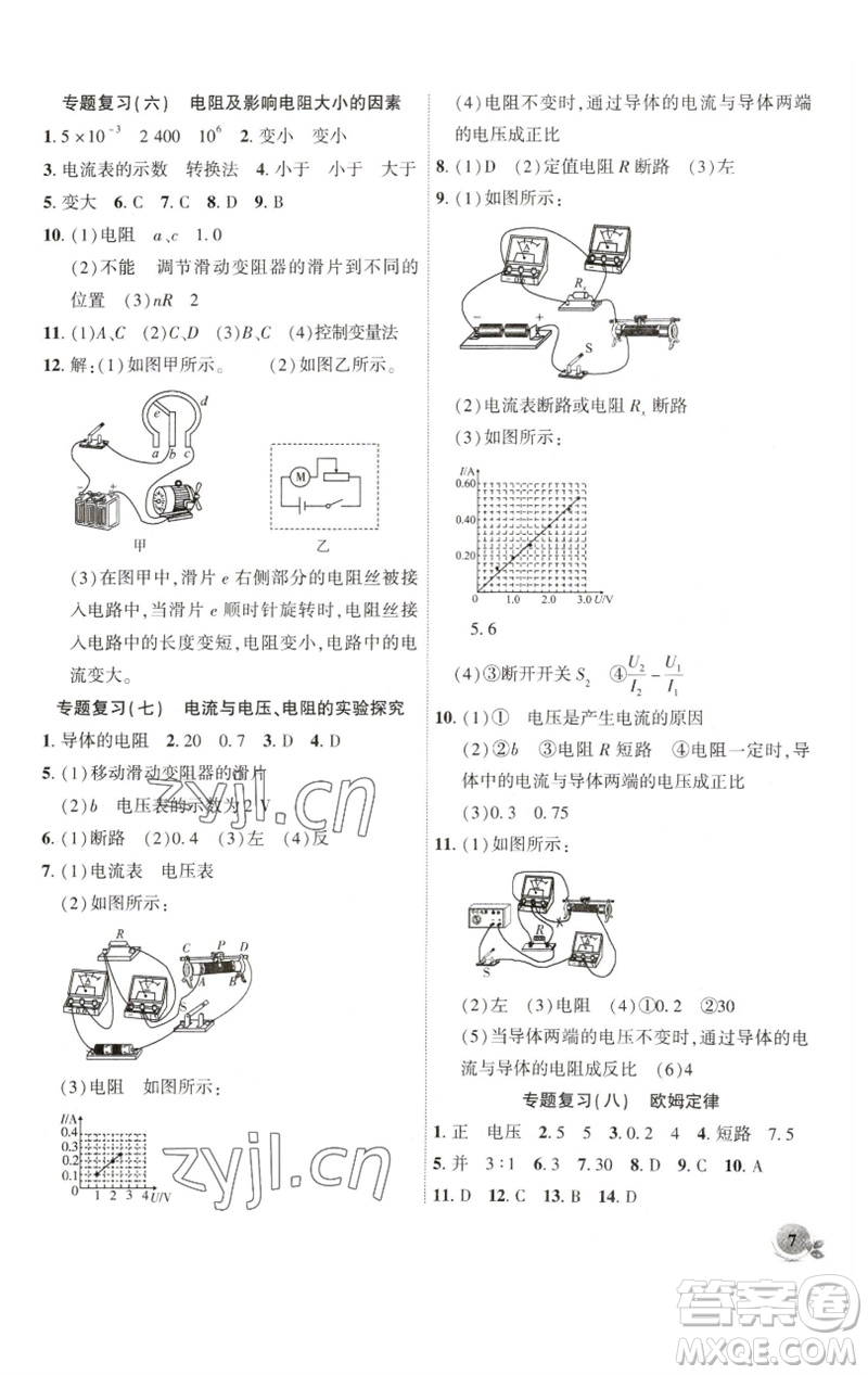 安徽大學(xué)出版社2023創(chuàng)新課堂創(chuàng)新作業(yè)本九年級物理下冊滬科版參考答案