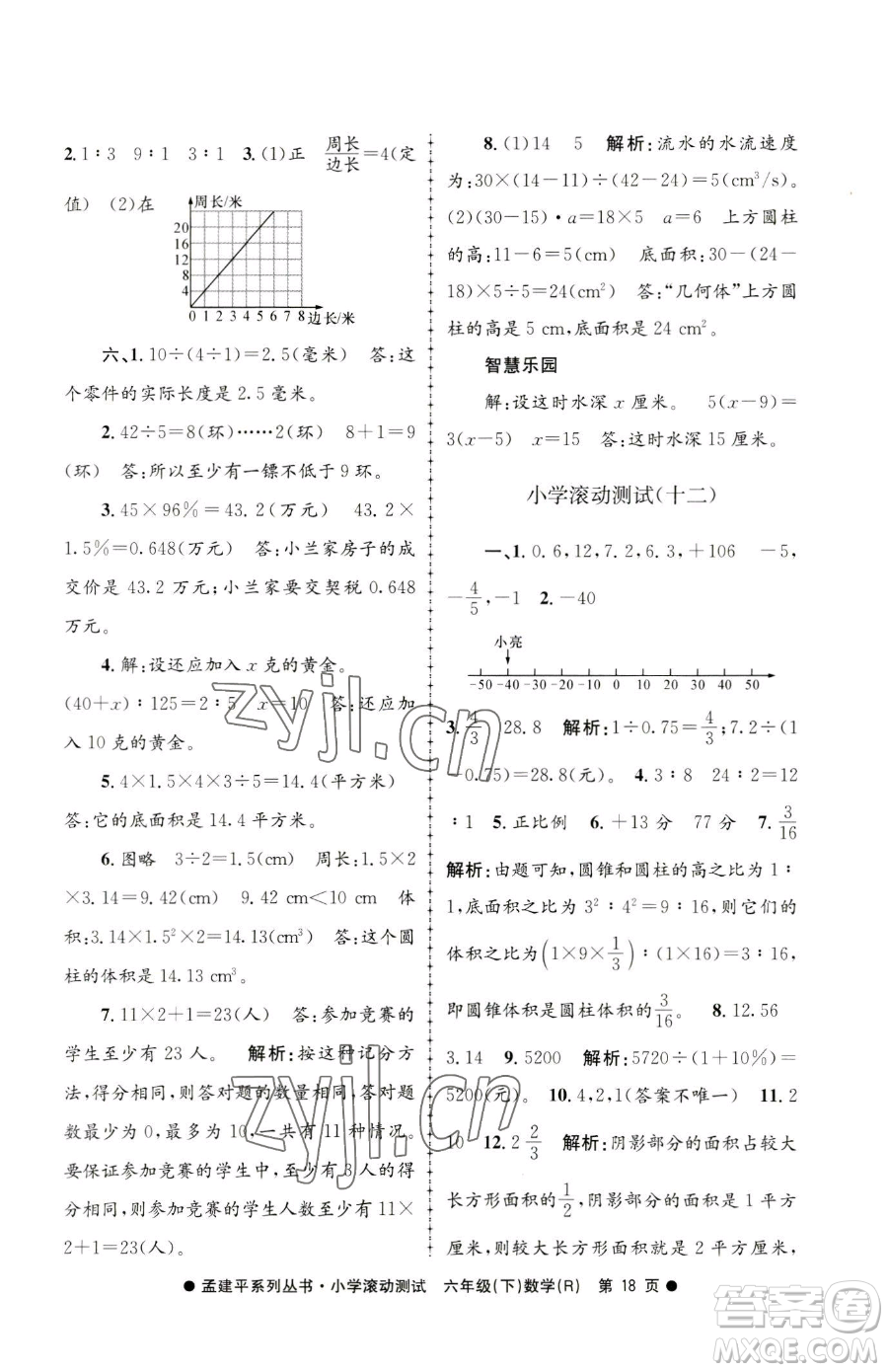 浙江工商大學出版社2023孟建平小學滾動測試六年級下冊數(shù)學人教版參考答案