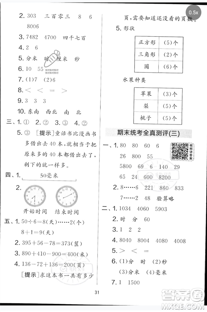 吉林教育出版社2023春實驗班提優(yōu)大考卷二年級數(shù)學下冊蘇教版參考答案