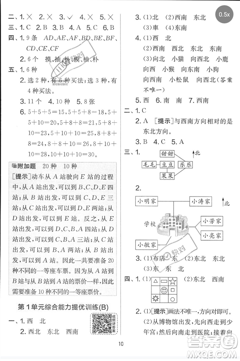 江蘇人民出版社2023春實(shí)驗(yàn)班提優(yōu)大考卷三年級(jí)數(shù)學(xué)下冊(cè)人教版參考答案