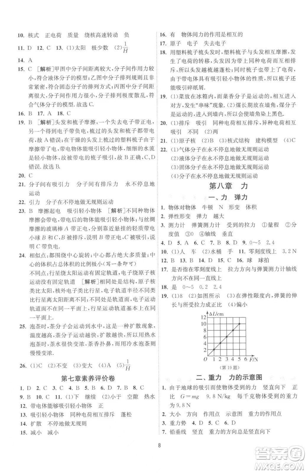 江蘇人民出版社2023春季1課3練單元達標測試八年級下冊物理蘇科版參考答案