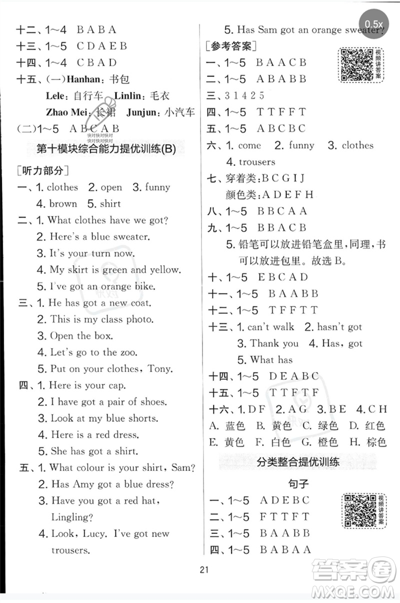 江蘇人民出版社2023春實(shí)驗(yàn)班提優(yōu)大考卷三年級(jí)英語下冊(cè)三起點(diǎn)外研版參考答案