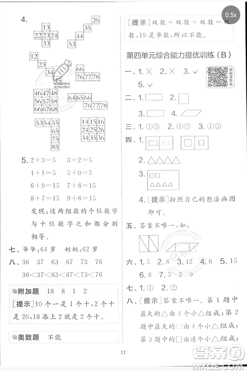 江蘇人民出版社2023春實驗班提優(yōu)大考卷一年級數(shù)學下冊北師大版參考答案