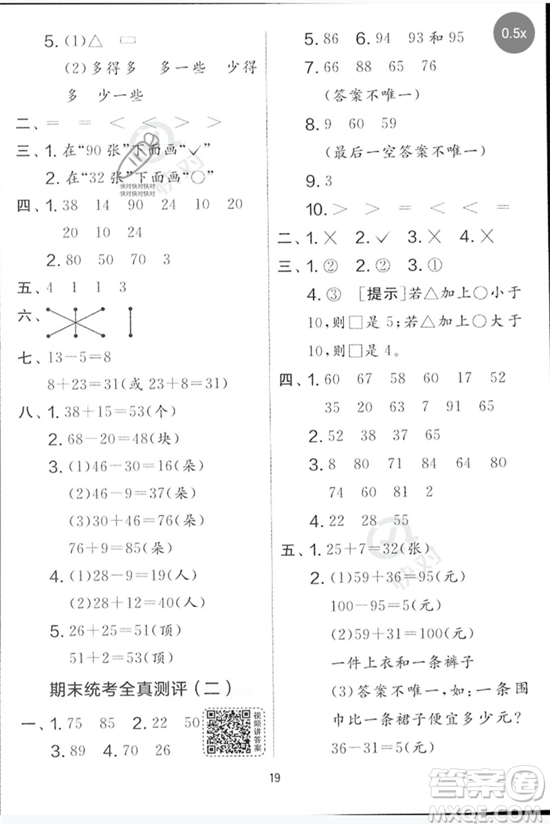 江蘇人民出版社2023春實驗班提優(yōu)大考卷一年級數(shù)學下冊北師大版參考答案