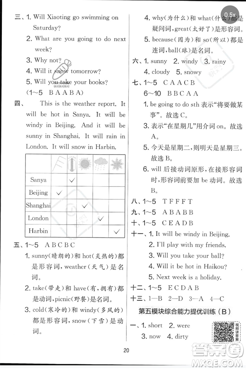 江蘇人民出版社2023春實(shí)驗(yàn)班提優(yōu)大考卷四年級(jí)英語(yǔ)下冊(cè)三起點(diǎn)外研版參考答案