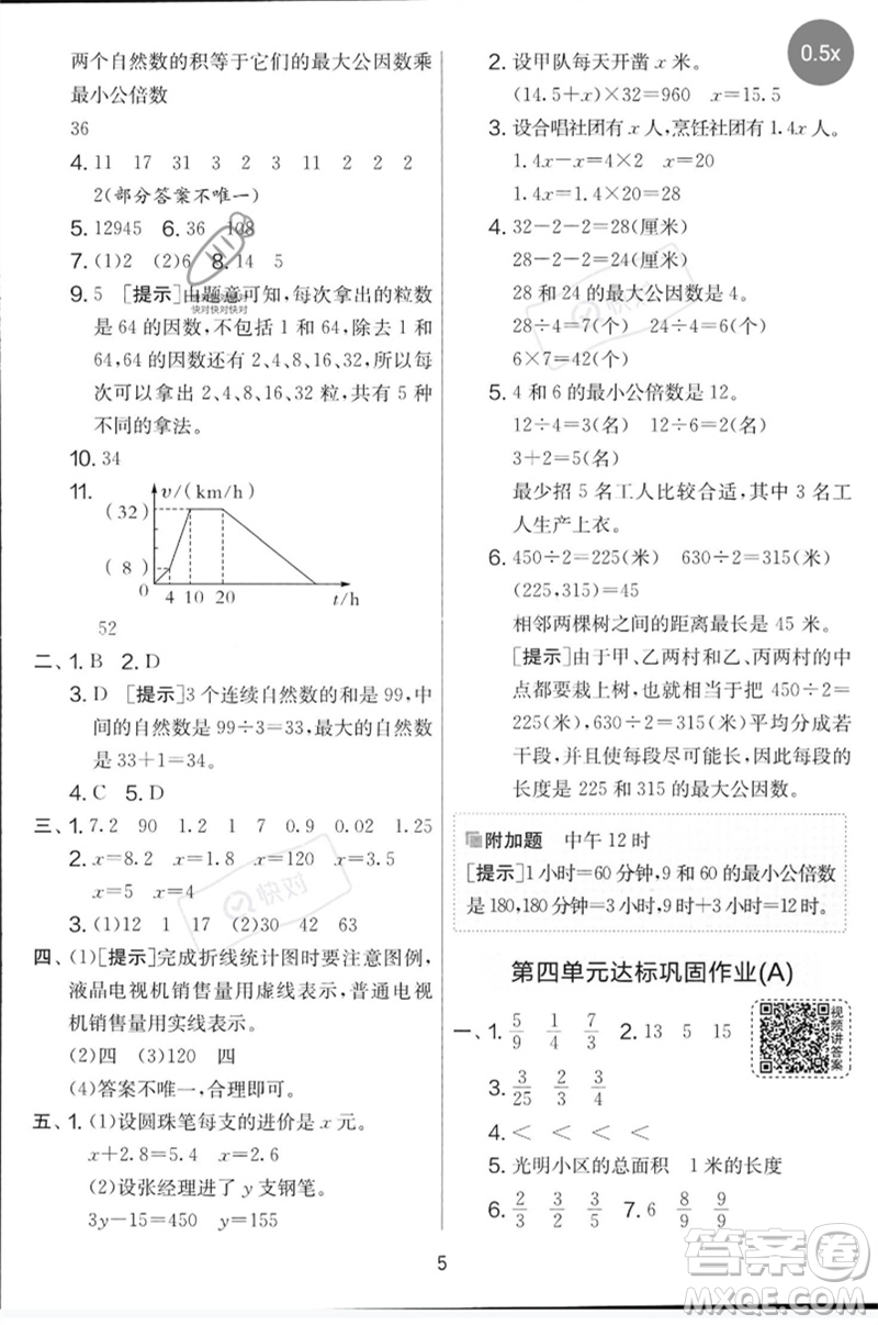 吉林教育出版社2023春實驗班提優(yōu)大考卷五年級數(shù)學下冊蘇教版參考答案