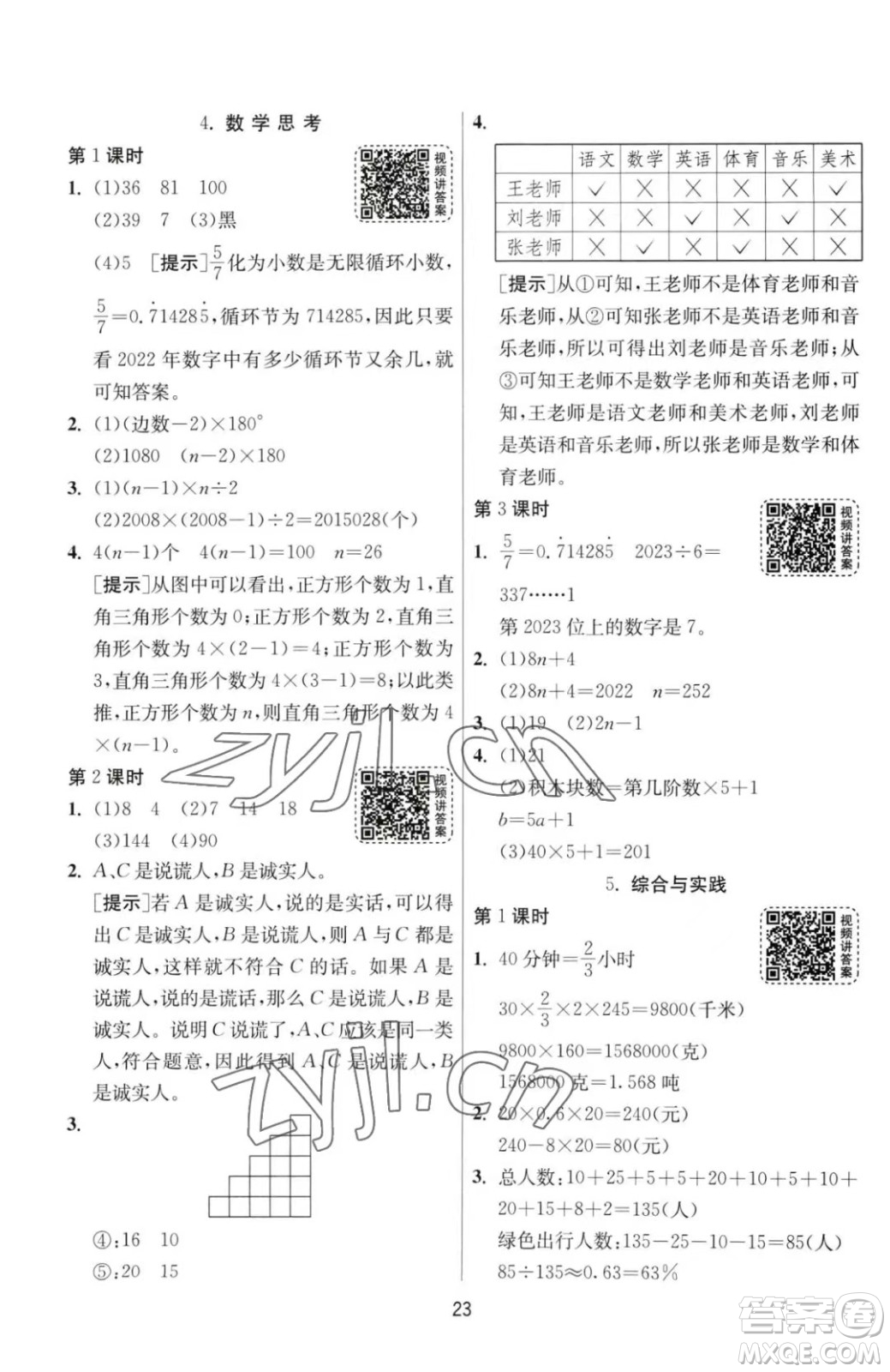 江蘇人民出版社2023春季1課3練單元達標測試六年級下冊數(shù)學(xué)人教版參考答案