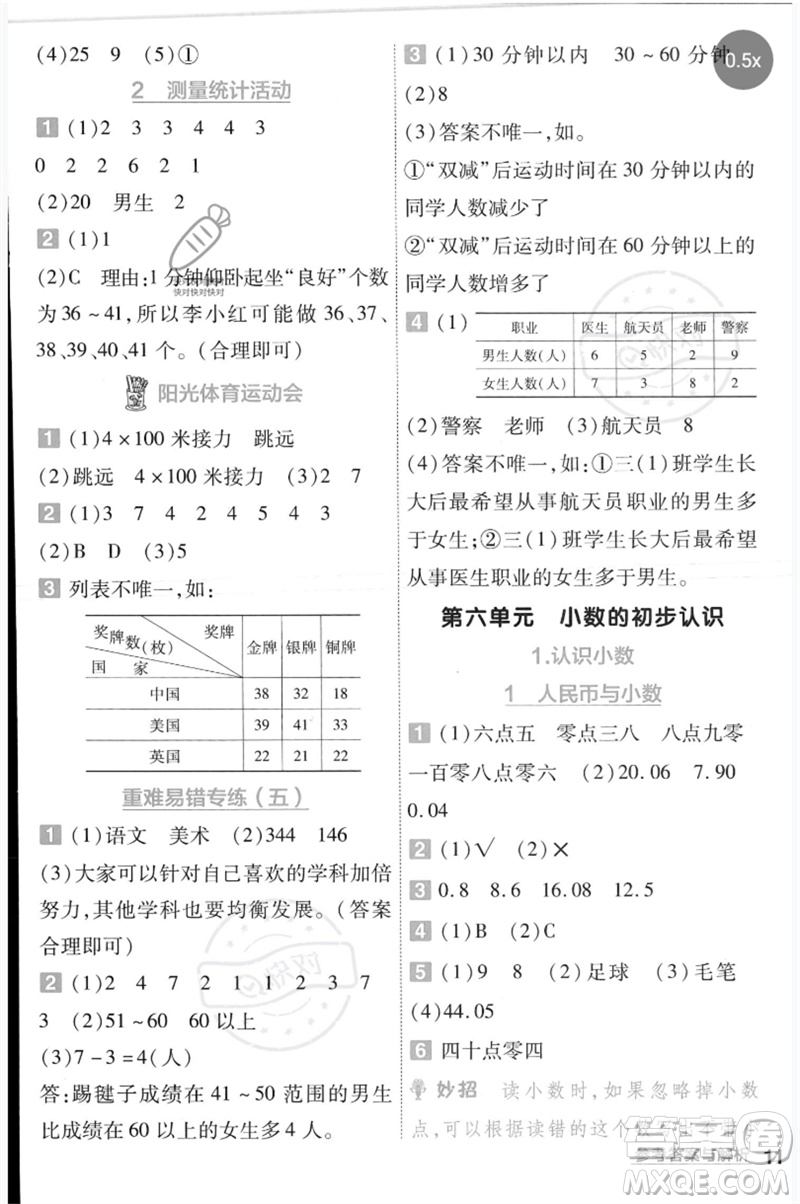 延邊教育出版社2023一遍過(guò)三年級(jí)數(shù)學(xué)下冊(cè)冀教版參考答案