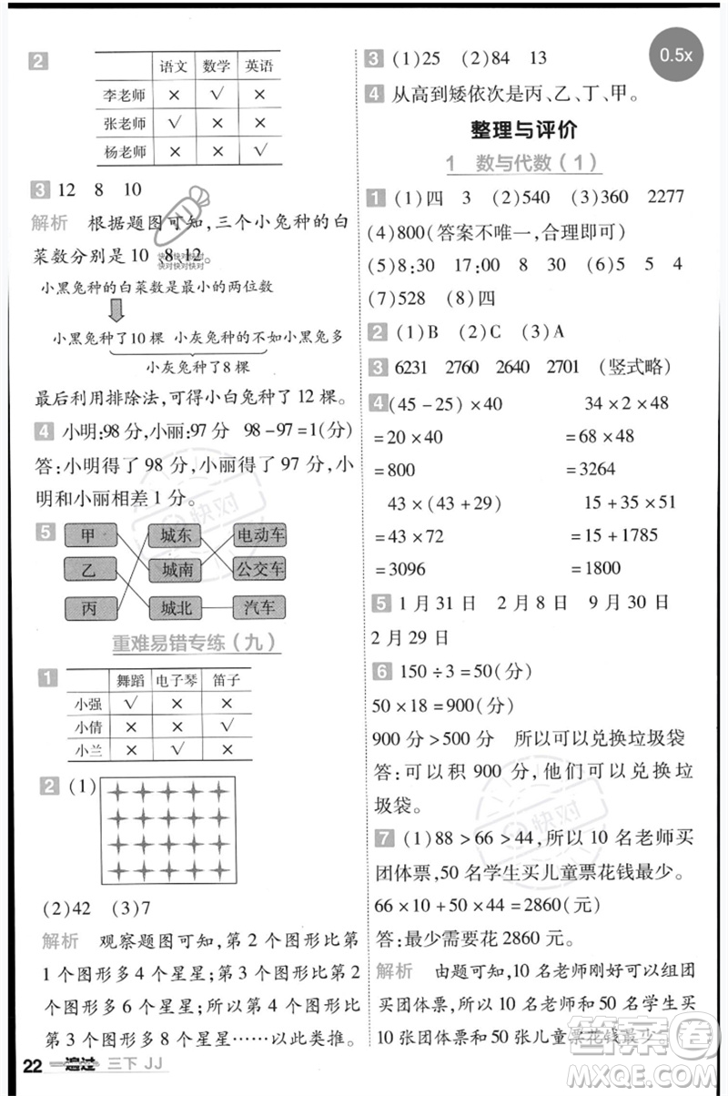 延邊教育出版社2023一遍過(guò)三年級(jí)數(shù)學(xué)下冊(cè)冀教版參考答案