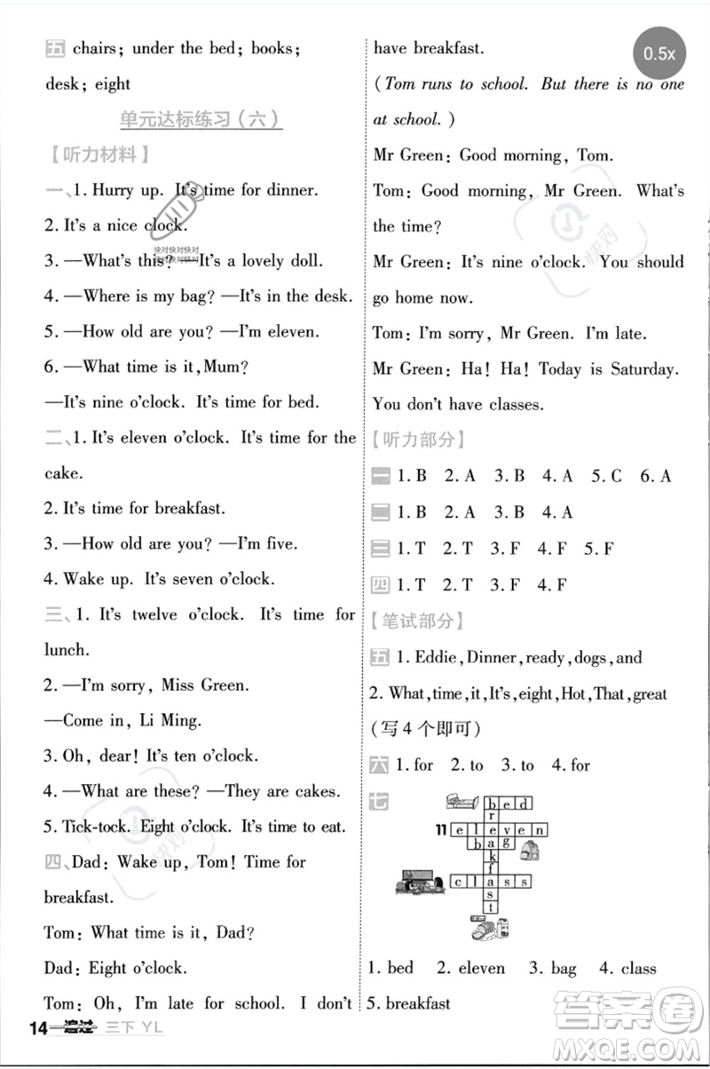 延邊教育出版社2023一遍過(guò)三年級(jí)英語(yǔ)下冊(cè)三起點(diǎn)譯林版參考答案