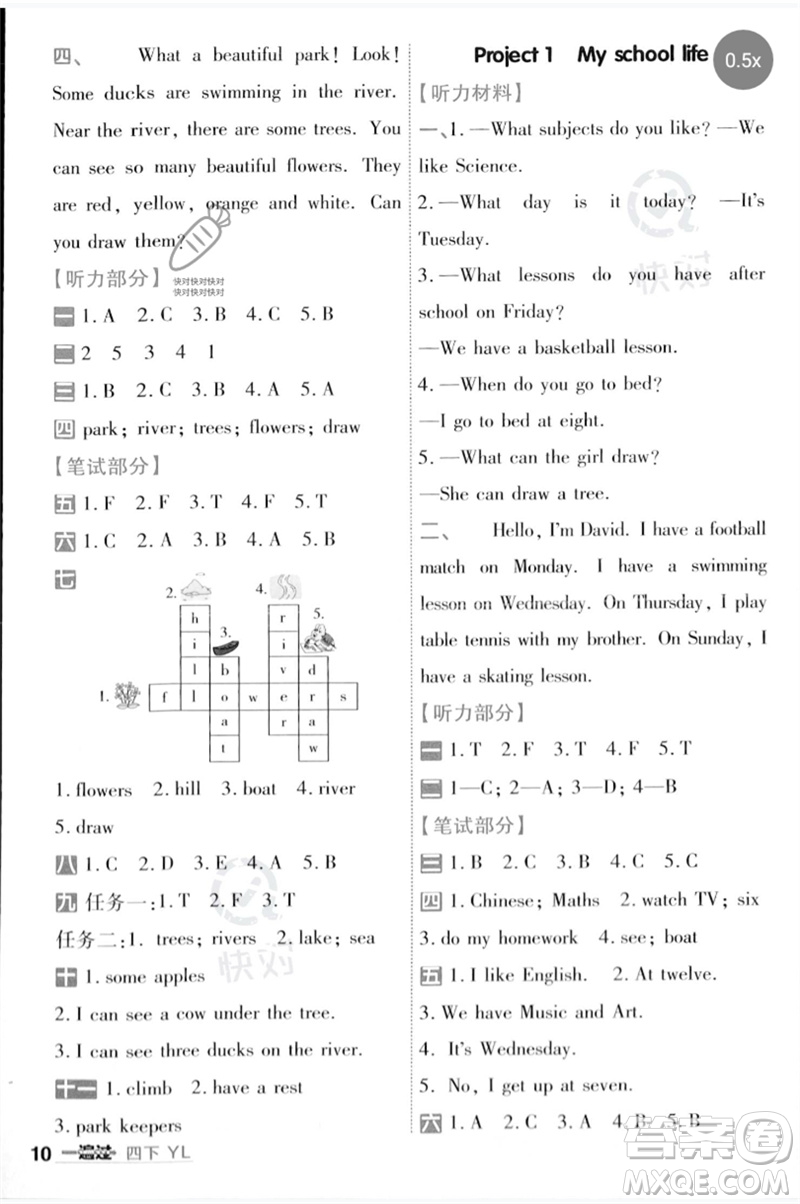 延邊教育出版社2023一遍過四年級(jí)英語下冊(cè)三起點(diǎn)譯林版參考答案