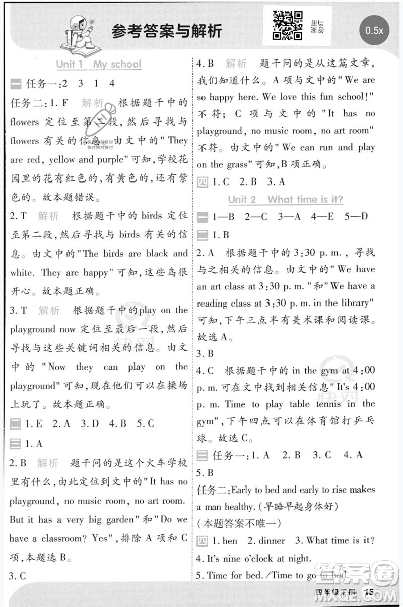 南京師范大學(xué)出版社2023一遍過(guò)四年級(jí)英語(yǔ)下冊(cè)三起點(diǎn)人教PEP版參考答案