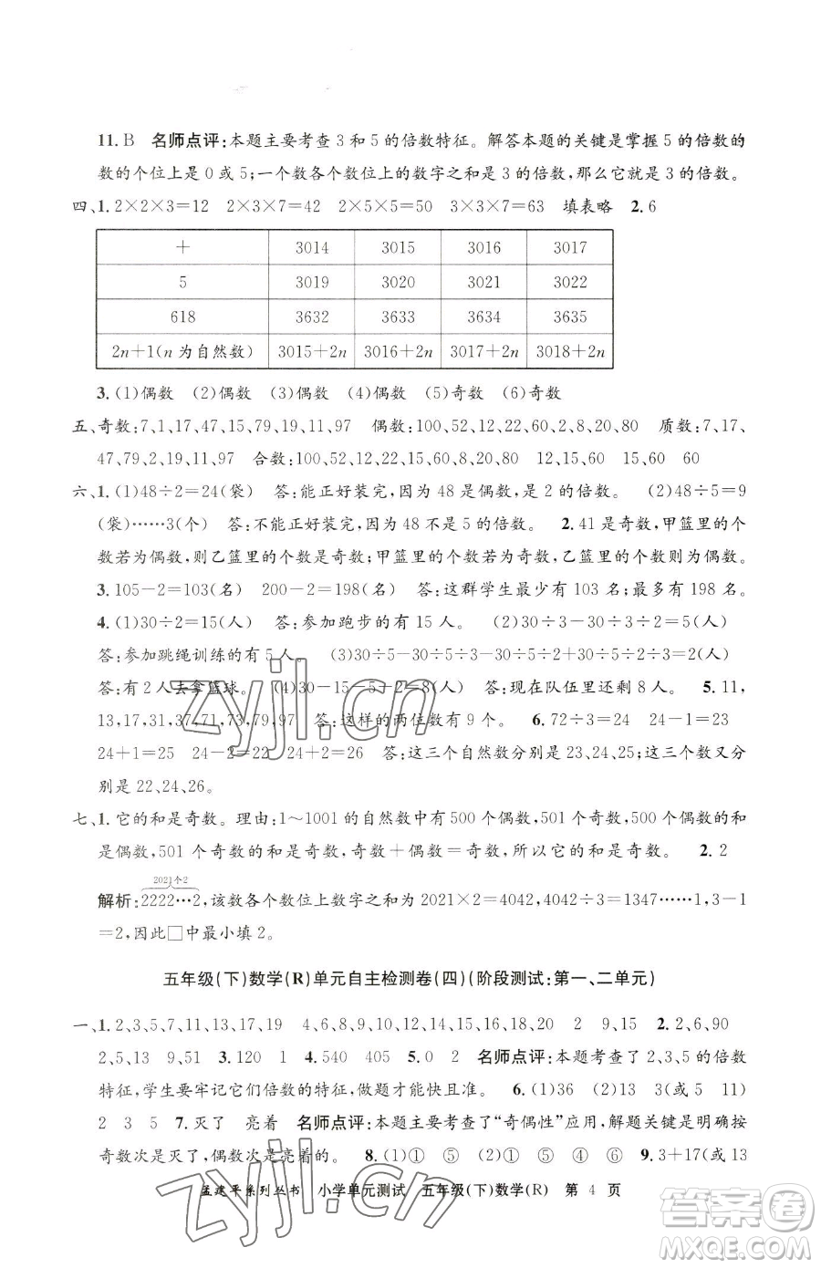 浙江工商大學(xué)出版社2023孟建平小學(xué)單元測試五年級下冊數(shù)學(xué)人教版參考答案