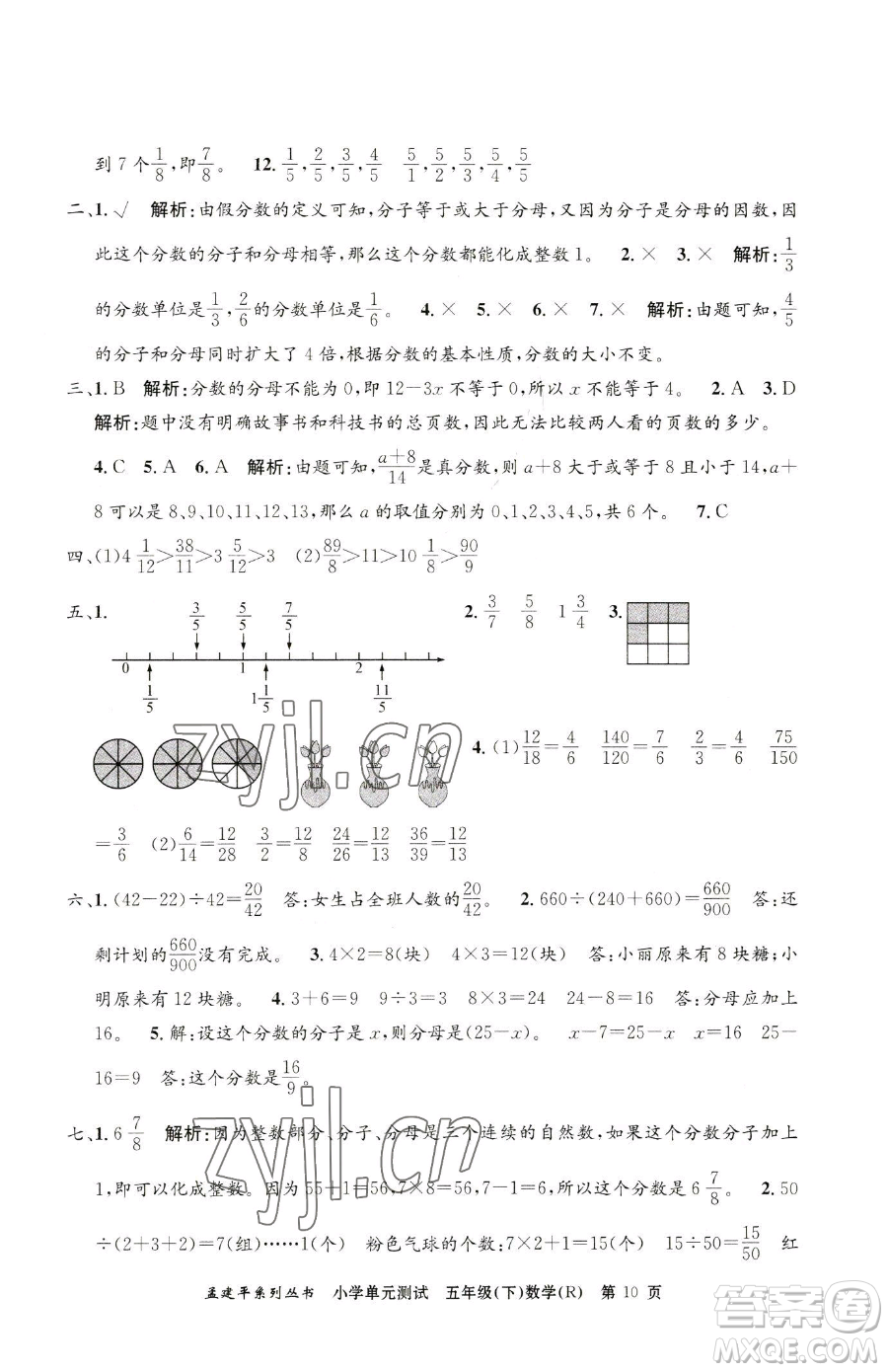 浙江工商大學(xué)出版社2023孟建平小學(xué)單元測試五年級下冊數(shù)學(xué)人教版參考答案