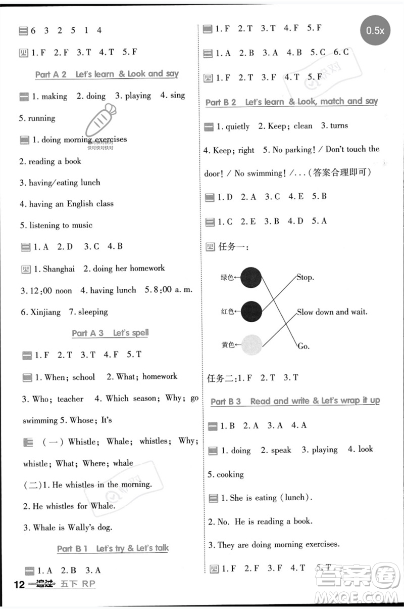 南京師范大學(xué)出版社2023一遍過(guò)五年級(jí)英語(yǔ)下冊(cè)三起點(diǎn)人教PEP版參考答案