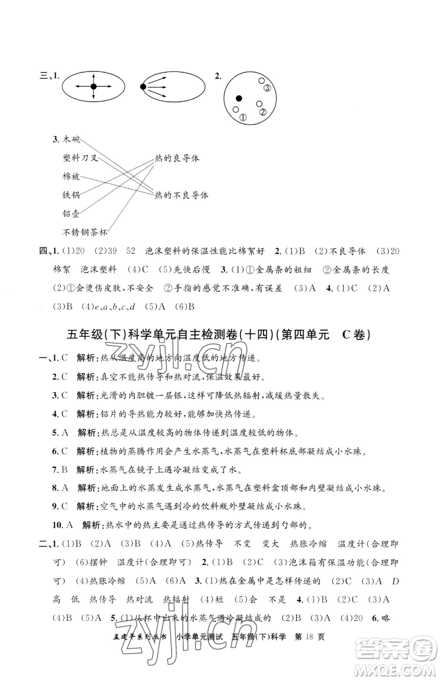 浙江工商大學(xué)出版社2023孟建平小學(xué)單元測試五年級下冊科學(xué)教科版參考答案