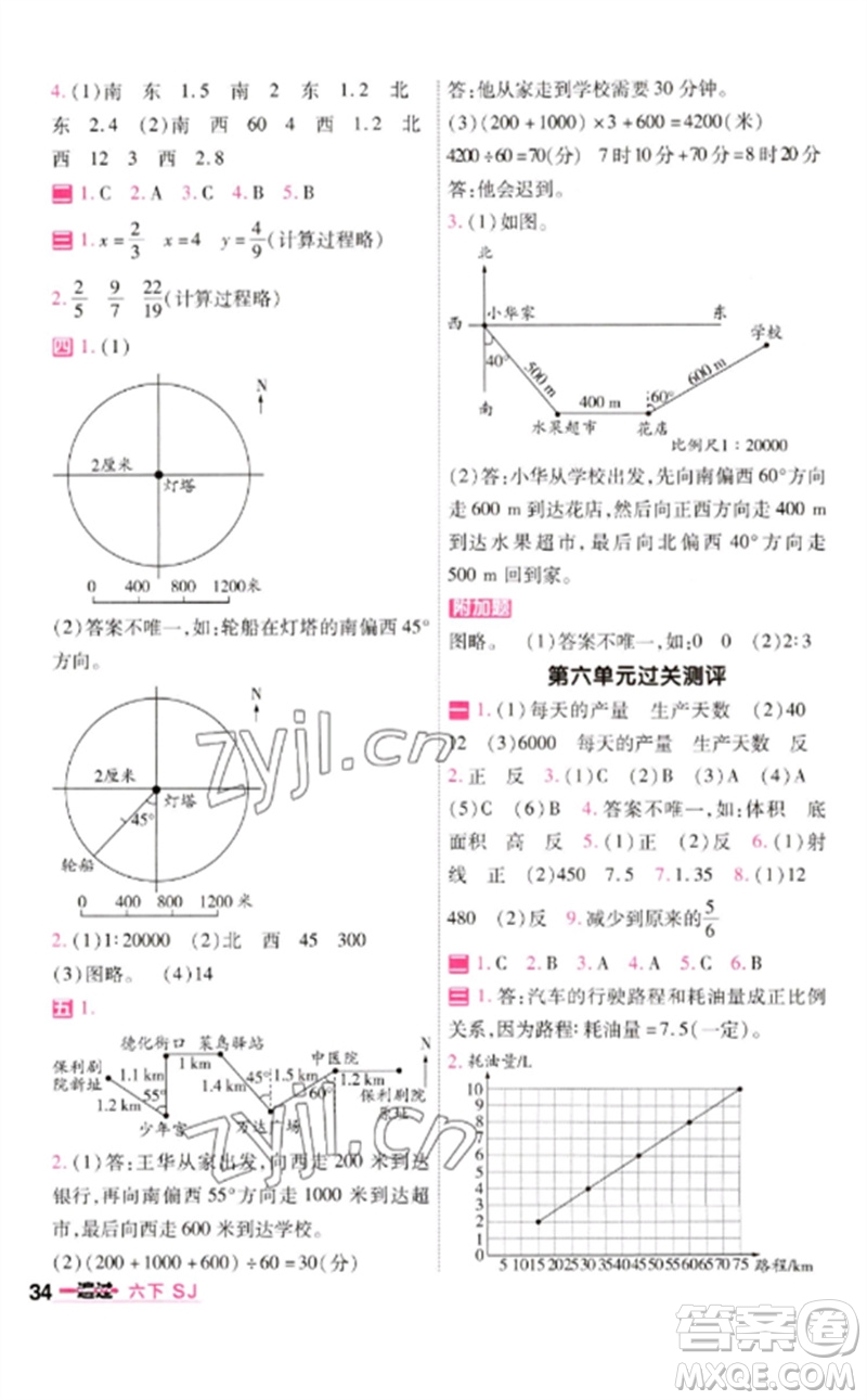 南京師范大學(xué)出版社2023一遍過六年級(jí)數(shù)學(xué)下冊(cè)蘇教版參考答案