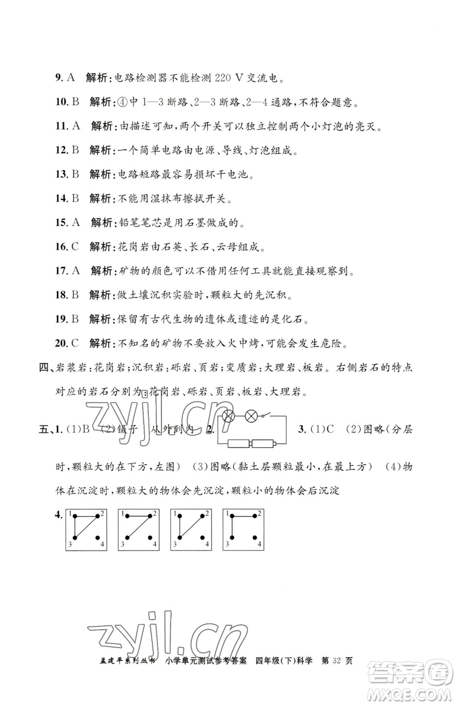 浙江工商大學(xué)出版社2023孟建平小學(xué)單元測試四年級下冊科學(xué)教科版參考答案