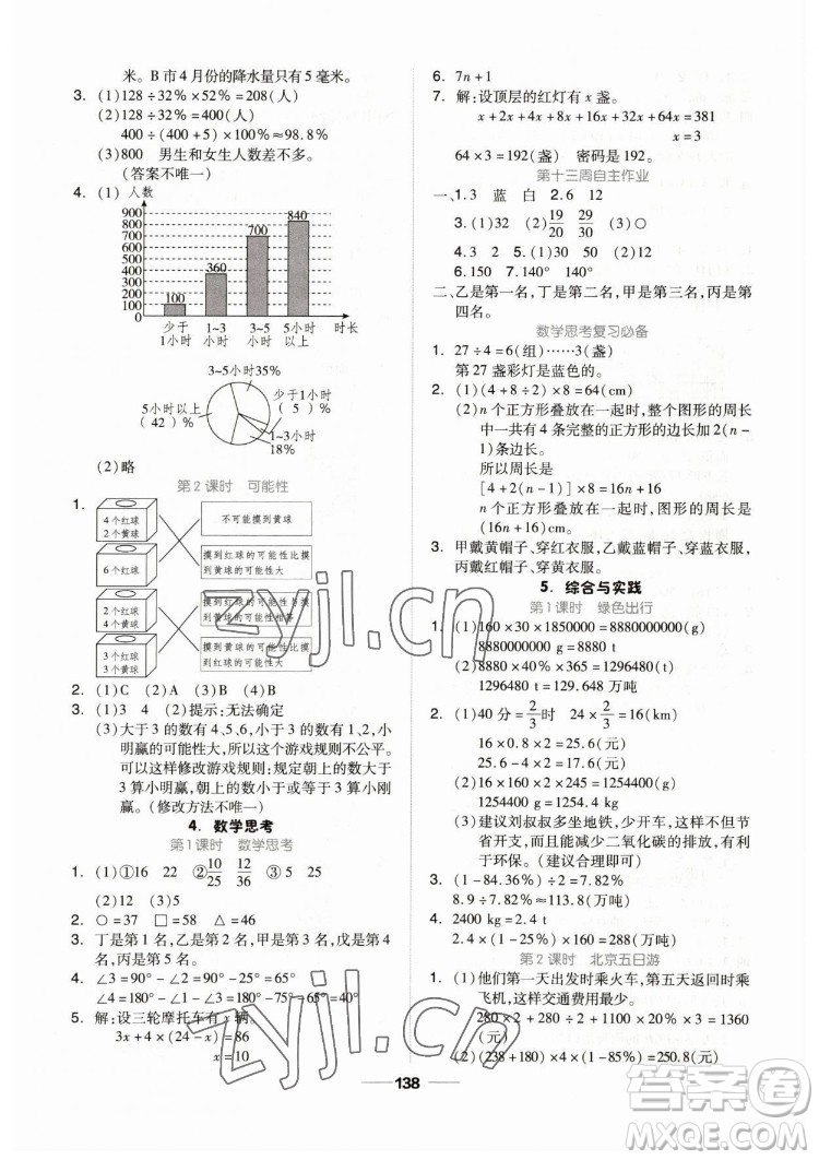 山東科學(xué)技術(shù)出版社2023新思維伴你學(xué)六年級(jí)數(shù)學(xué)下冊(cè)人教版答案