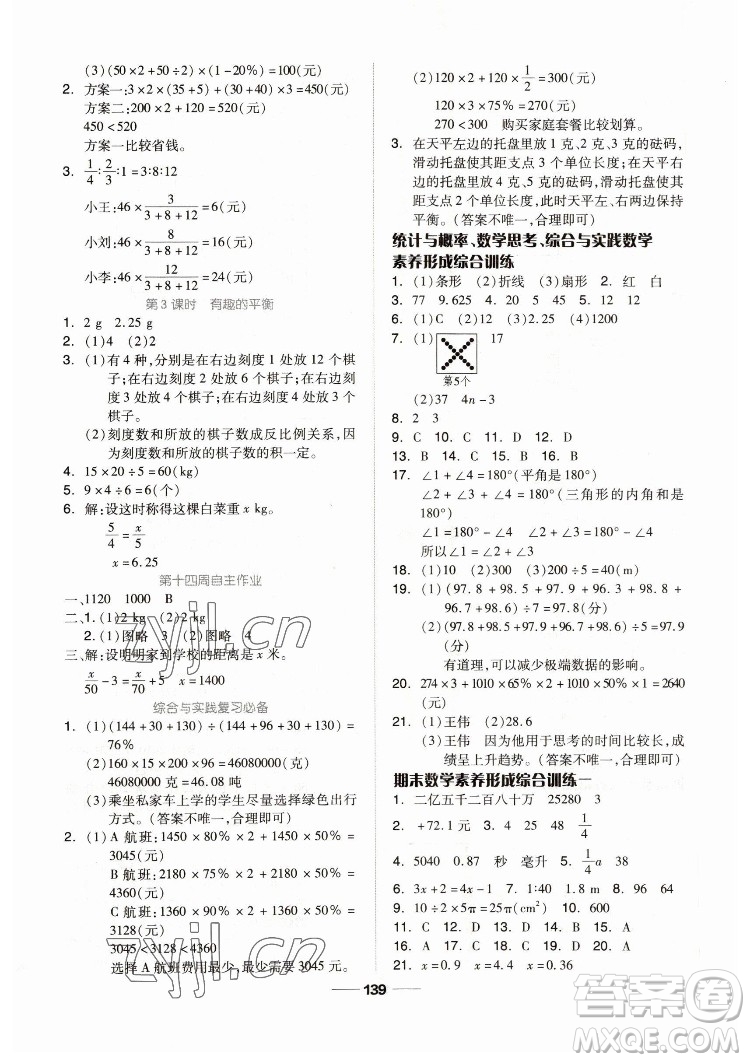 山東科學(xué)技術(shù)出版社2023新思維伴你學(xué)六年級(jí)數(shù)學(xué)下冊(cè)人教版答案