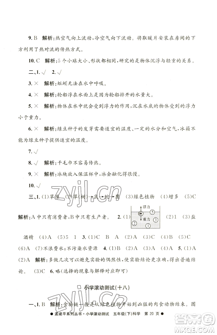 浙江工商大學(xué)出版社2023孟建平小學(xué)滾動測試五年級下冊科學(xué)教科版參考答案