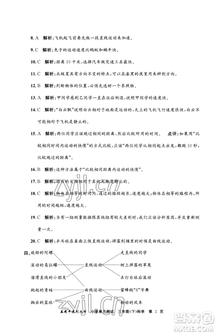 浙江工商大學(xué)出版社2023孟建平小學(xué)單元測試三年級下冊科學(xué)教科版參考答案