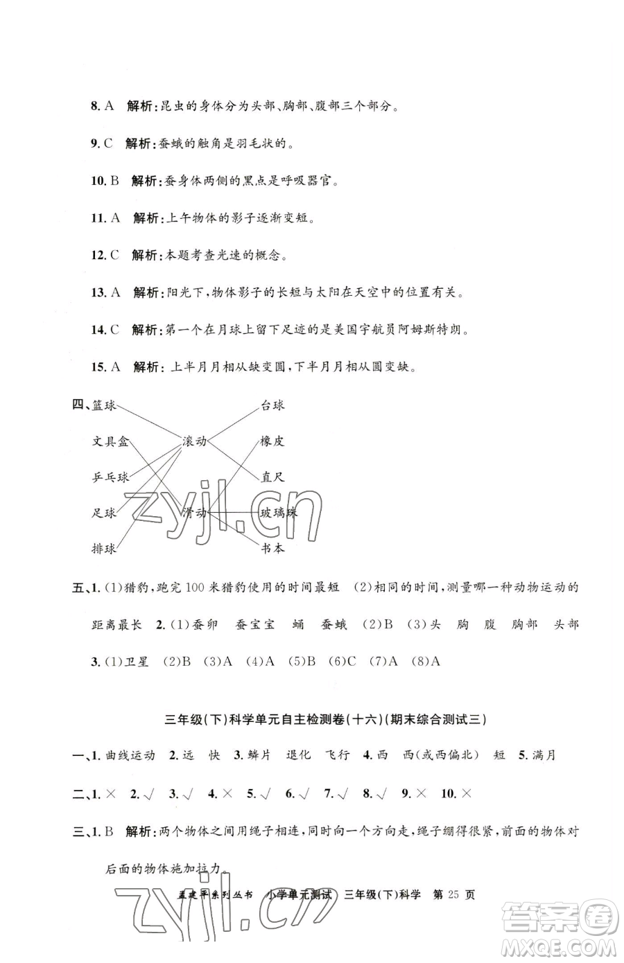 浙江工商大學(xué)出版社2023孟建平小學(xué)單元測試三年級下冊科學(xué)教科版參考答案