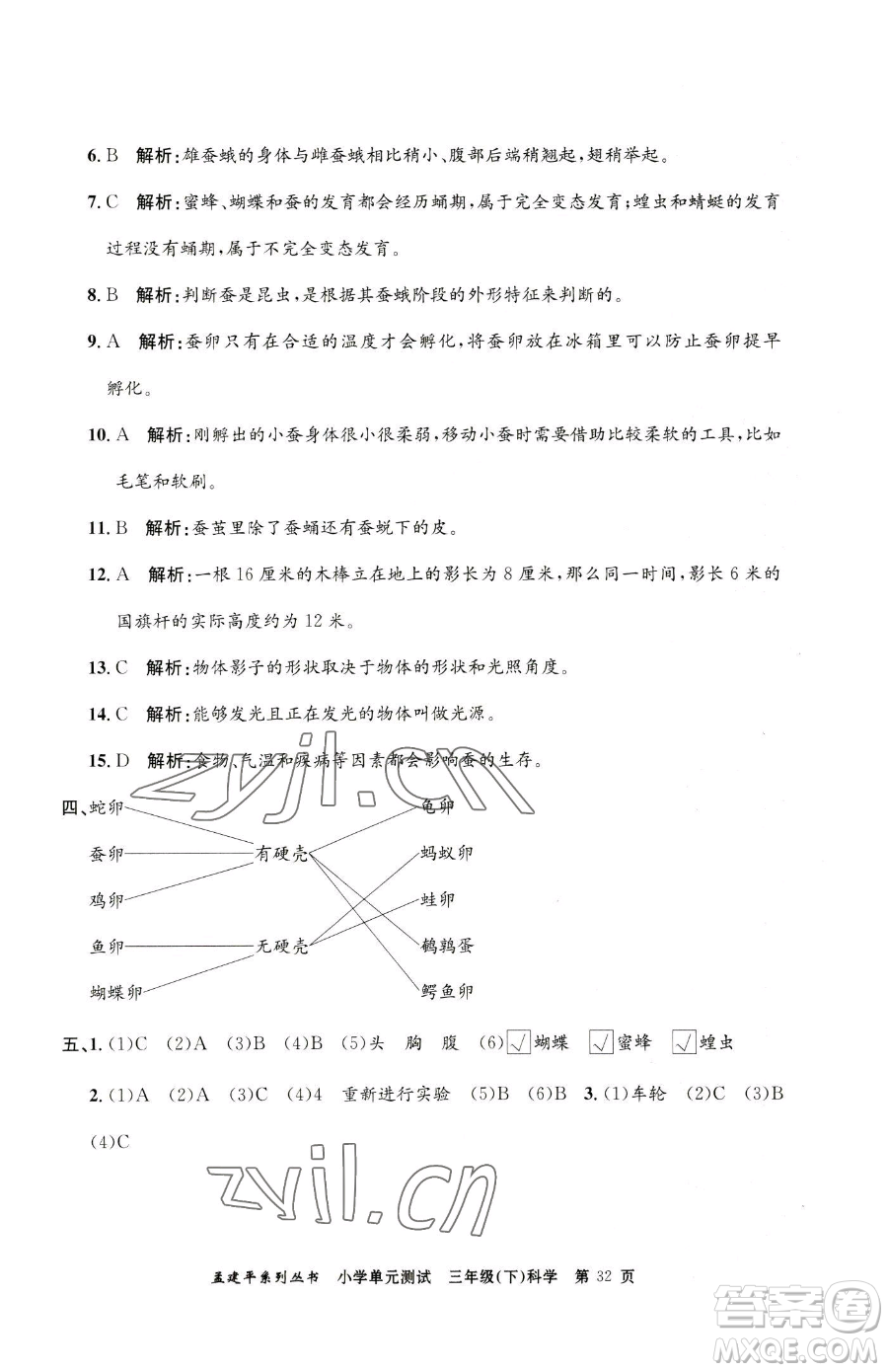 浙江工商大學(xué)出版社2023孟建平小學(xué)單元測試三年級下冊科學(xué)教科版參考答案