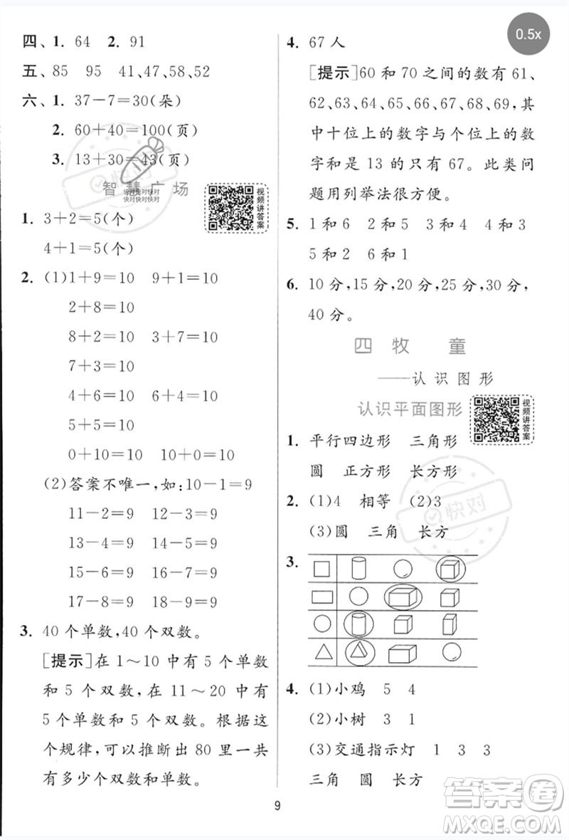 江蘇人民出版社2023實驗班提優(yōu)訓(xùn)練一年級數(shù)學(xué)下冊青島版參考答案