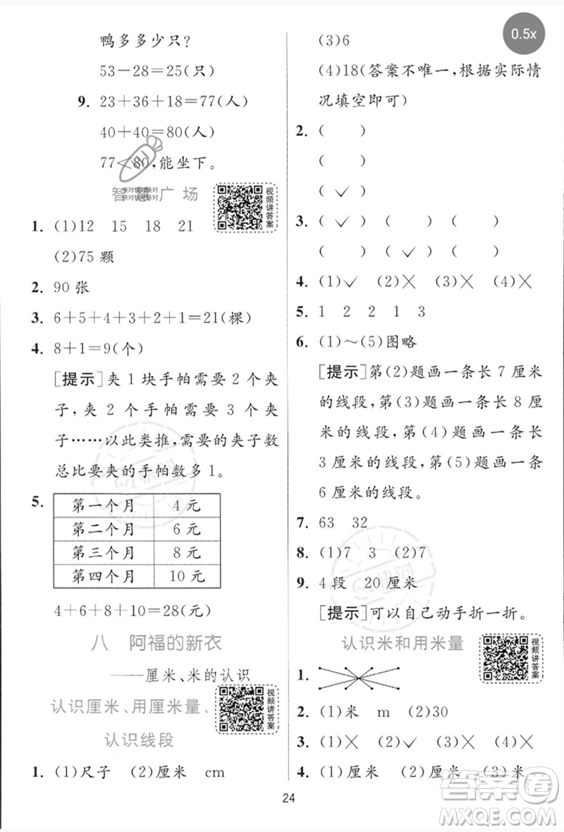 江蘇人民出版社2023實驗班提優(yōu)訓(xùn)練一年級數(shù)學(xué)下冊青島版參考答案