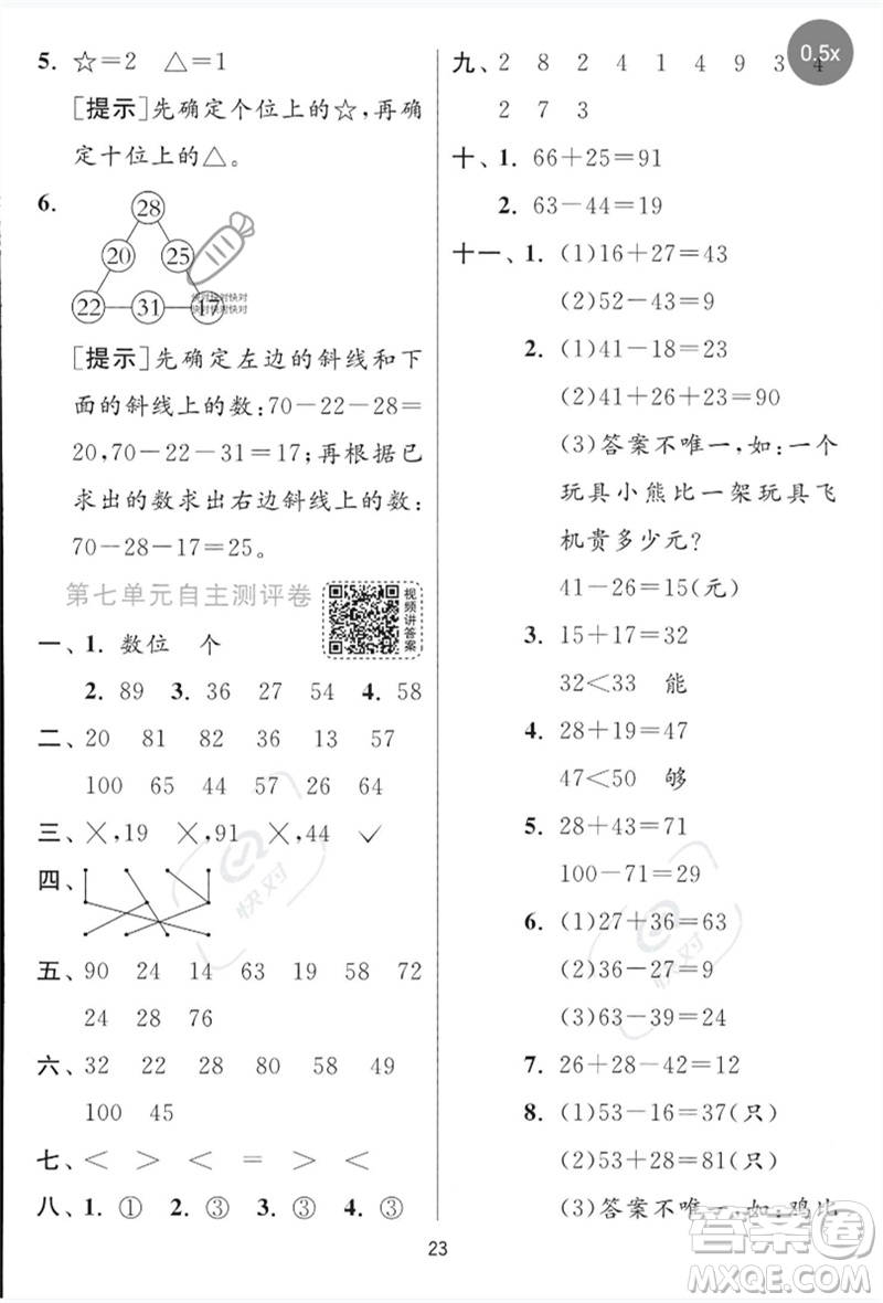 江蘇人民出版社2023實驗班提優(yōu)訓(xùn)練一年級數(shù)學(xué)下冊青島版參考答案