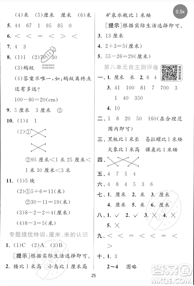 江蘇人民出版社2023實驗班提優(yōu)訓(xùn)練一年級數(shù)學(xué)下冊青島版參考答案