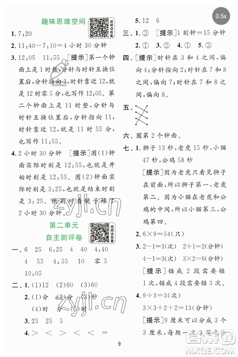 江蘇人民出版社2023實(shí)驗(yàn)班提優(yōu)訓(xùn)練二年級(jí)數(shù)學(xué)下冊蘇教版參考答案