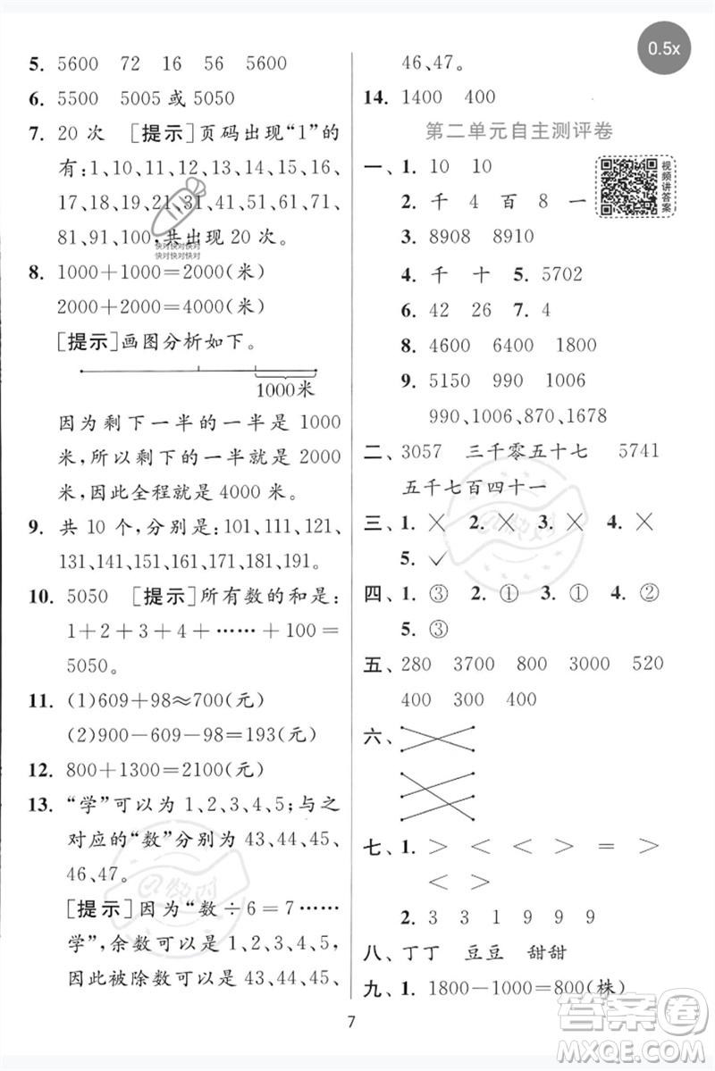 江蘇人民出版社2023實(shí)驗(yàn)班提優(yōu)訓(xùn)練二年級(jí)數(shù)學(xué)下冊(cè)青島版參考答案