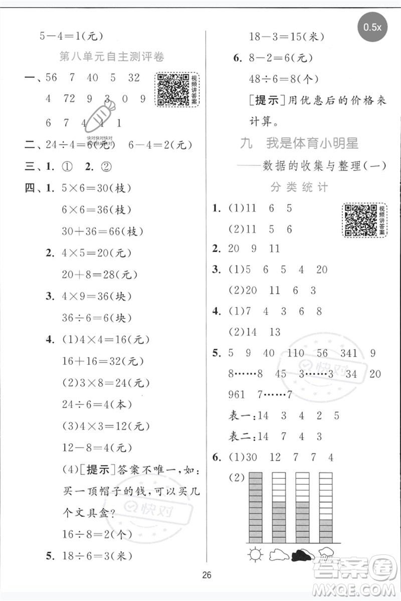 江蘇人民出版社2023實(shí)驗(yàn)班提優(yōu)訓(xùn)練二年級(jí)數(shù)學(xué)下冊(cè)青島版參考答案