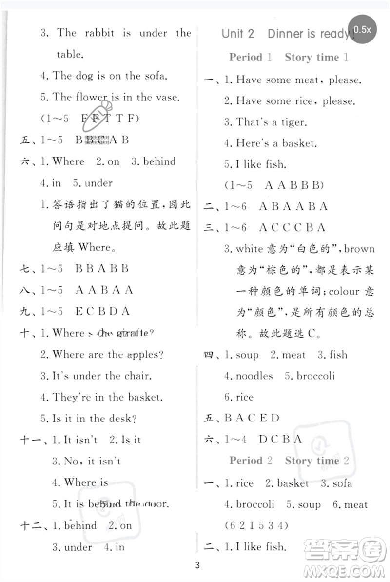 江蘇人民出版社2023實驗班提優(yōu)訓練二年級英語下冊譯林版參考答案