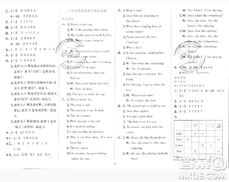 江蘇人民出版社2023實(shí)驗(yàn)班提優(yōu)訓(xùn)練三年級(jí)英語(yǔ)下冊(cè)外研版參考答案