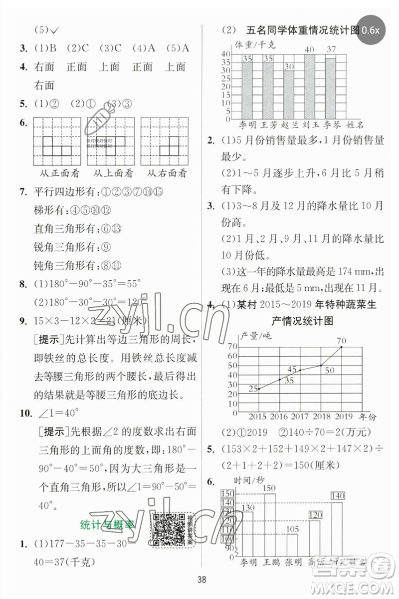 江蘇人民出版社2023實(shí)驗(yàn)班提優(yōu)訓(xùn)練四年級數(shù)學(xué)下冊北師大版參考答案