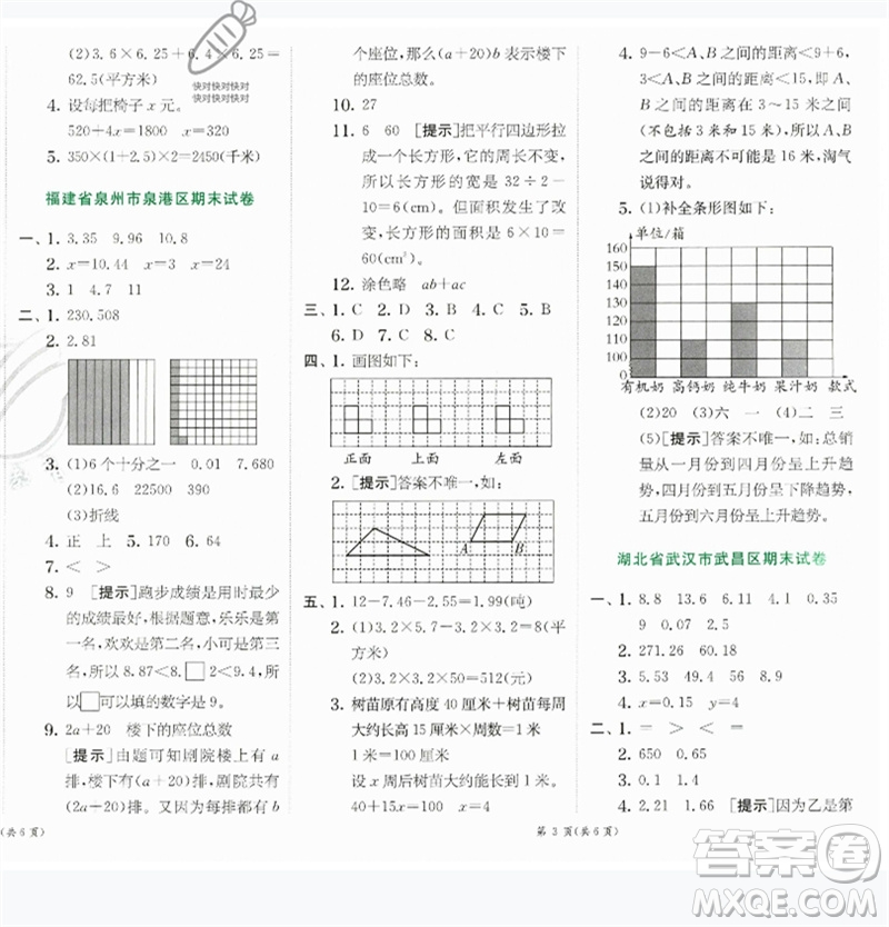 江蘇人民出版社2023實(shí)驗(yàn)班提優(yōu)訓(xùn)練四年級數(shù)學(xué)下冊北師大版參考答案