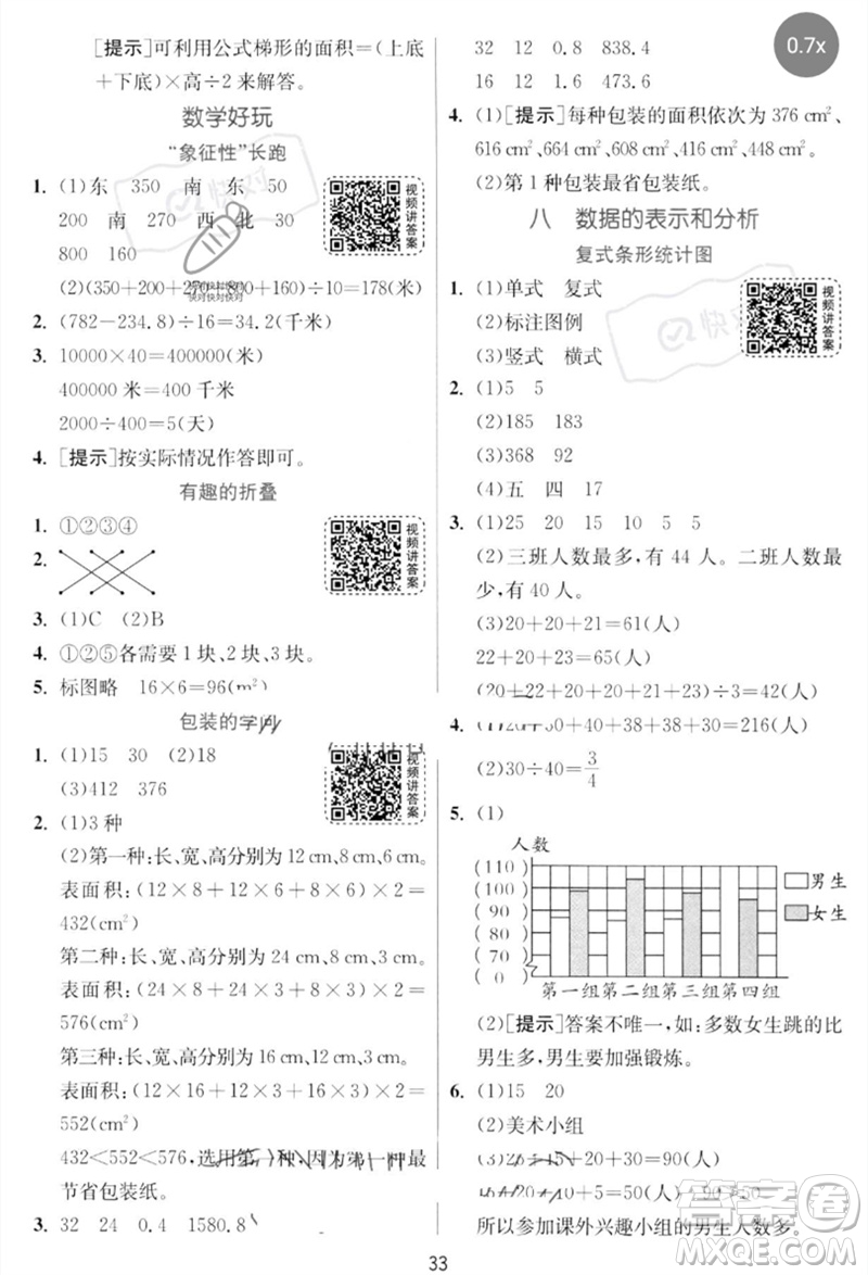 江蘇人民出版社2023實驗班提優(yōu)訓練五年級數(shù)學下冊北師大版參考答案