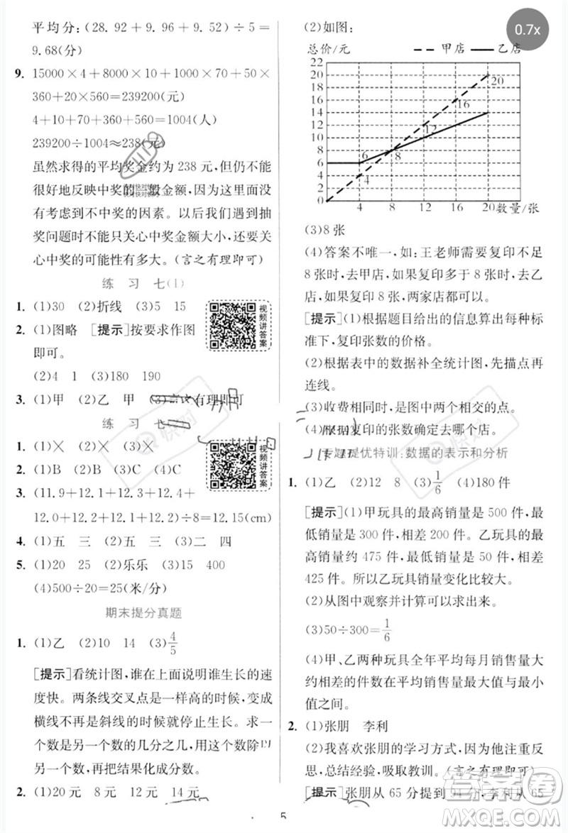 江蘇人民出版社2023實驗班提優(yōu)訓練五年級數(shù)學下冊北師大版參考答案