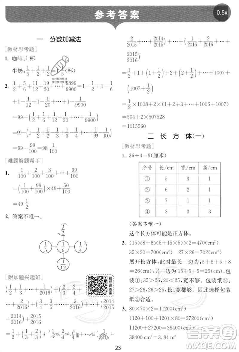 江蘇人民出版社2023實驗班提優(yōu)訓練五年級數(shù)學下冊北師大版參考答案