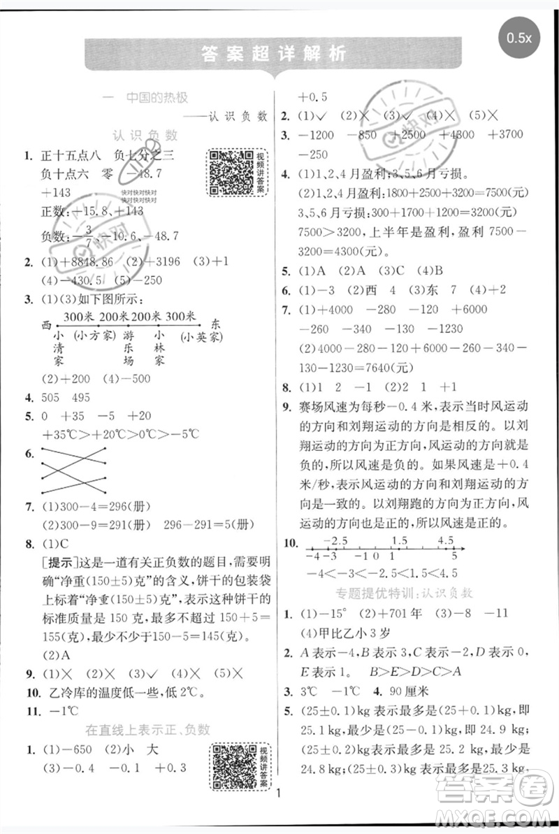 江蘇人民出版社2023實驗班提優(yōu)訓練五年級數(shù)學下冊人教青島版參考答案