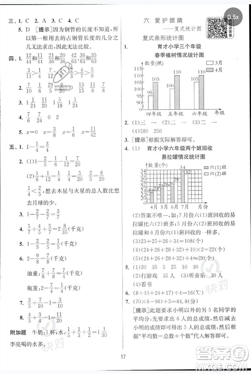 江蘇人民出版社2023實驗班提優(yōu)訓練五年級數(shù)學下冊人教青島版參考答案