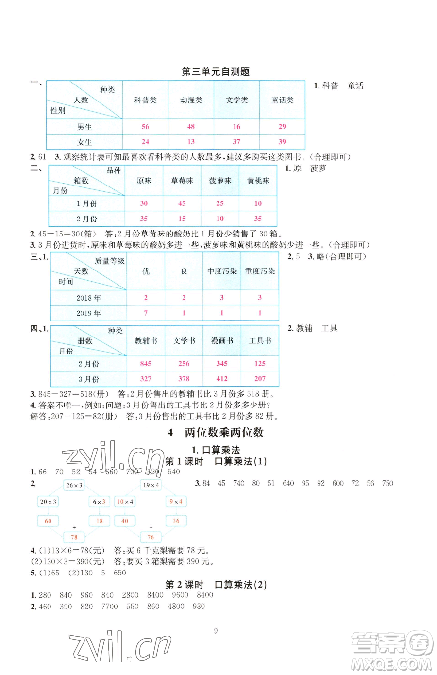 華東師范大學出版社2023華東師大版一課一練三年級下冊數學人教版A版參考答案