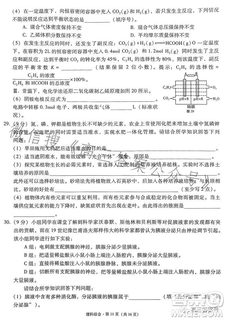 2023屆3+3+3高考備考診斷性聯(lián)考卷二理科綜合答案