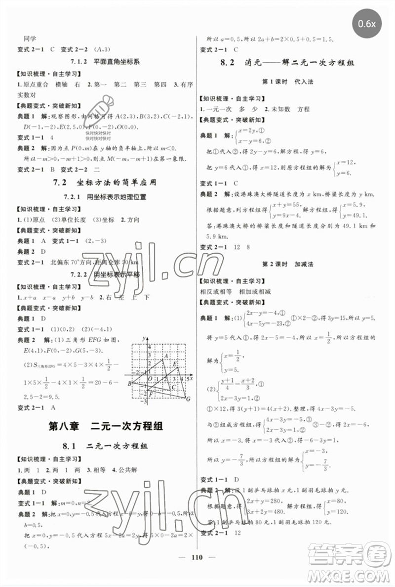 河北少年兒童出版社2023奪冠百分百新導(dǎo)學(xué)課時(shí)練七年級(jí)數(shù)學(xué)下冊(cè)人教版參考答案