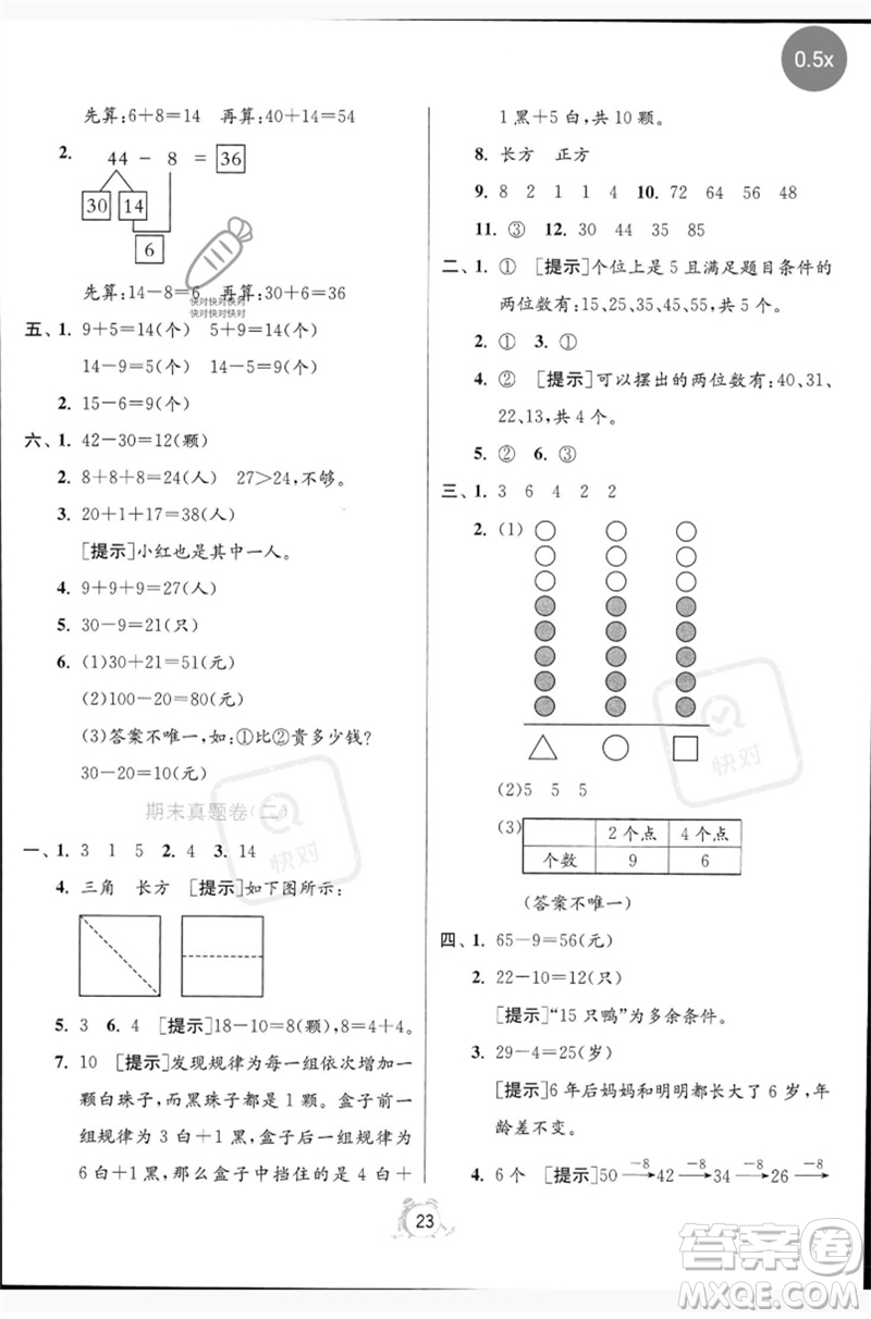 江蘇人民出版社2023春單元雙測全優(yōu)測評卷一年級數(shù)學(xué)下冊人教版參考答案