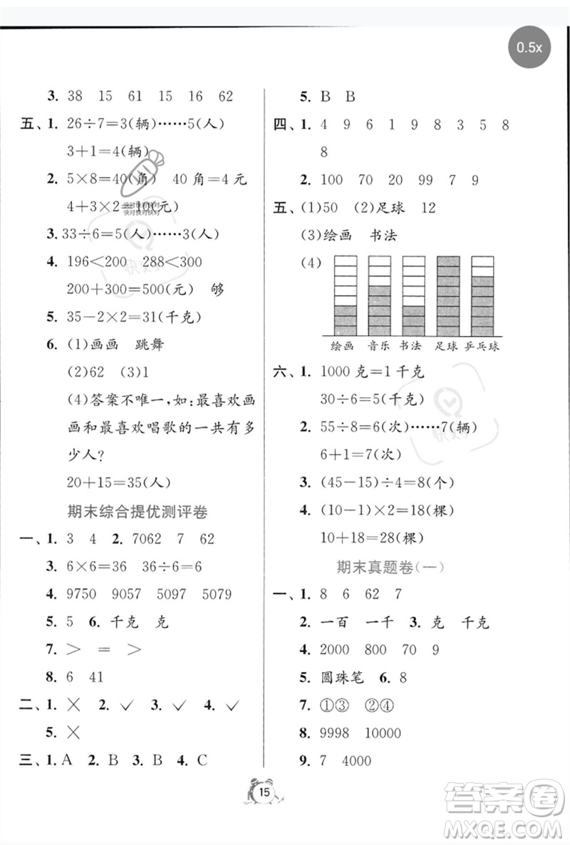 江蘇人民出版社2023春單元雙測全優(yōu)測評(píng)卷二年級(jí)數(shù)學(xué)下冊(cè)人教版參考答案